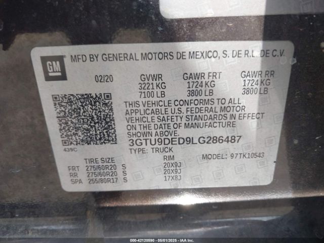 3GTU9DED9LG286487 GMC Sierra 1500 4wd  Short Box Slt