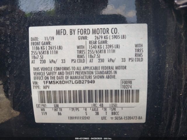 1FMSK8DH7LGB27949 Ford EXPLORER XLT
