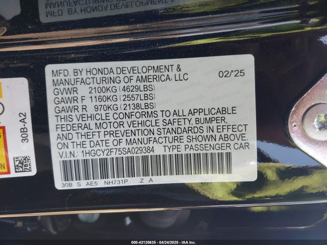 1HGCY2F75SA029384 Honda lfc5
