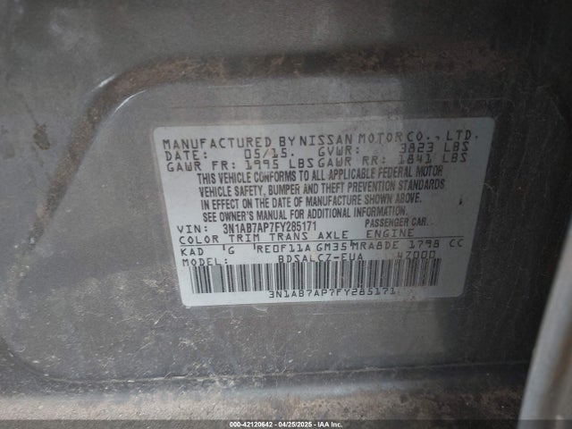 3N1AB7AP7FY285171 Nissan SENTRA S