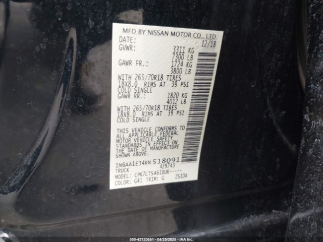1N6AA1EJ4KN518091 Nissan TITAN SV