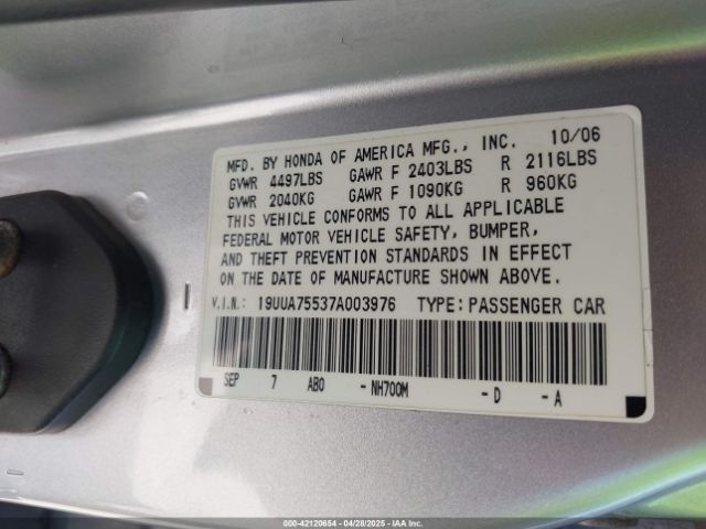2007 ACURA TL 19UUA75537A003976 Photo 8