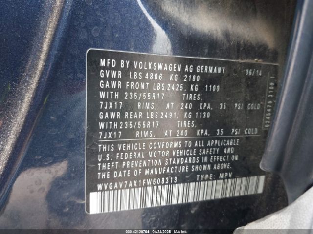 2015 VOLKSWAGEN TIGUAN WVGAV7AX1FW508313 Photo 8