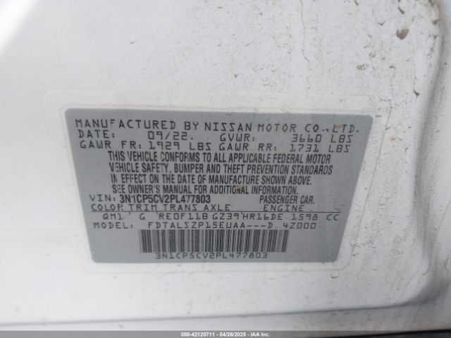 3N1CP5CV2PL477803 Nissan Kicks Sv Xtronic Cvt
