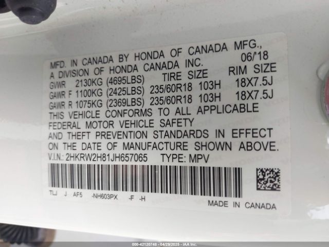 2HKRW2H81JH657065 Honda l15be