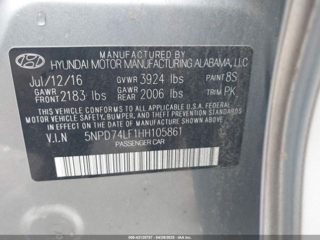 5NPD74LF1HH105861 Hyundai ELANTRA SE