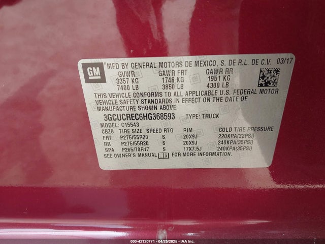 3GCUCREC6HG368593 Chevrolet Silverado 1500 1lt