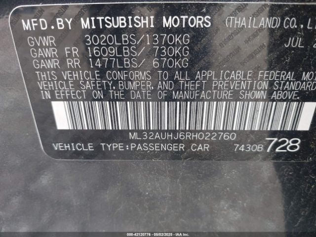 ML32AUHJ6RH022760 Mitsubishi Mirage Es/le