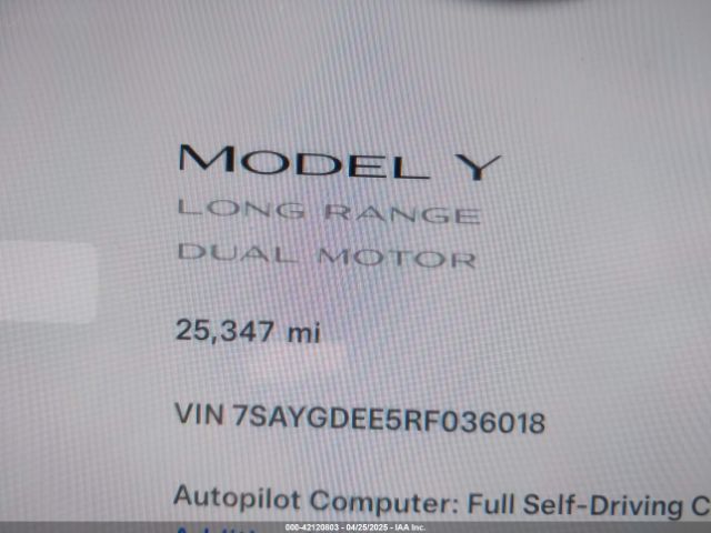 7SAYGDEE5RF036018 Tesla Model Y Long Range Dual Motor All-wheel Drive
