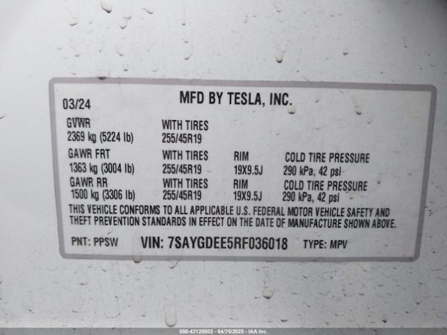 7SAYGDEE5RF036018 Tesla Model Y Long Range Dual Motor All-wheel Drive