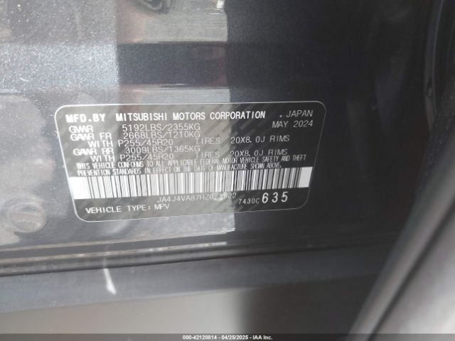 JA4J4VA87RZ071922 Mitsubishi Outlander Se 2.5 S-awc/se Black Edition S-awc/se Black Edition W/pano Roof S-awc/se Ralliart S-awc