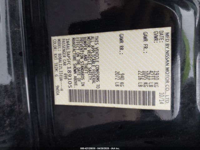 1N4AL3AP5FC189105 Nissan Altima 2.5 Sv