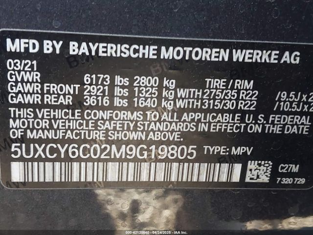 2021 BMW X6 5UXCY6C02M9G19805 Photo 8