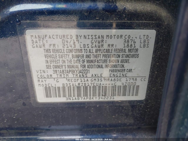 3N1AB7AP8KY342231 Nissan Sentra