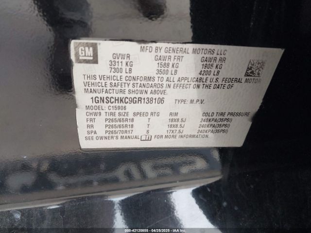 1GNSCHKC9GR138106 Chevrolet Suburban Lt