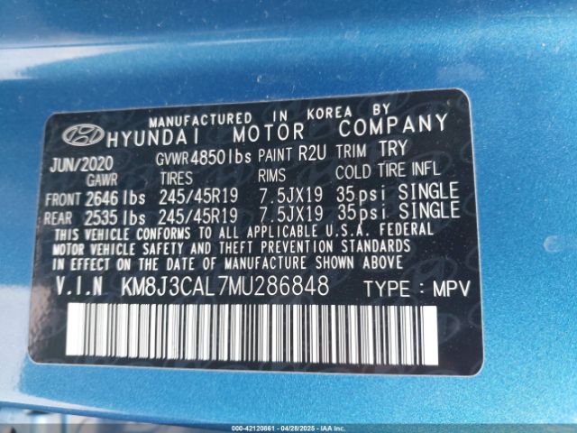 KM8J3CAL7MU286848 Hyundai Tucson Sport