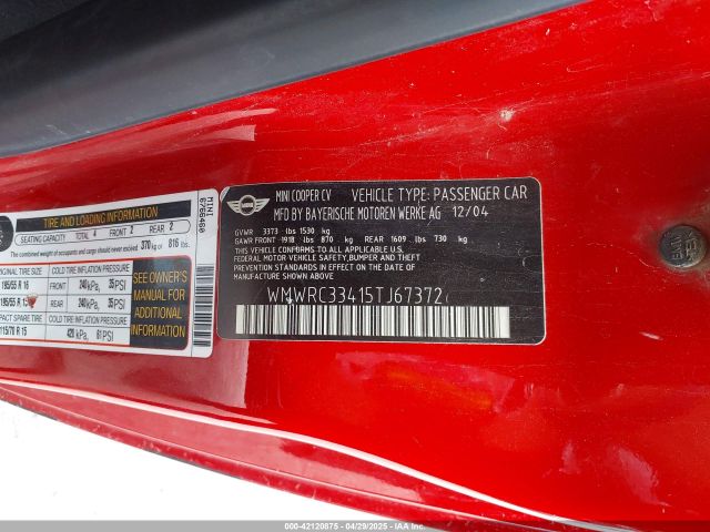2005 MINI COOPER WMWRC33415TJ67372 Photo 8