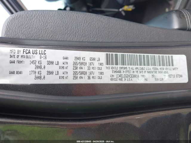1C4RDJDG2HC630010 Dodge Durango Gt Awd