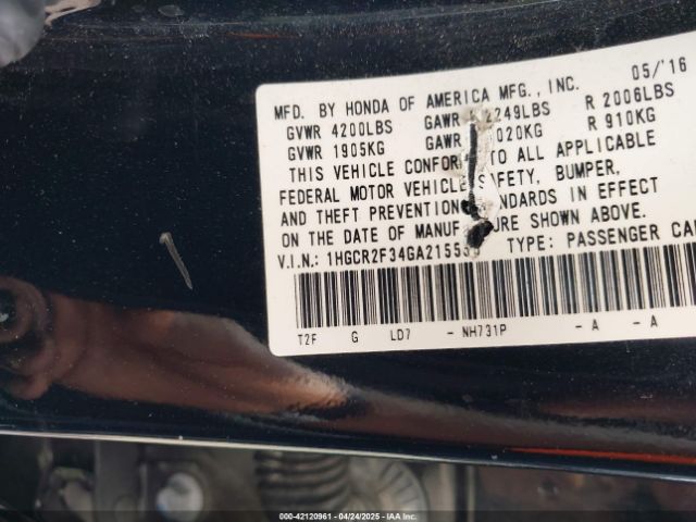 1HGCR2F34GA215550 Honda k24w1