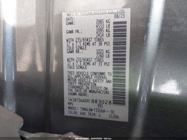 5N1BT3AA0PC883028 Nissan Rogue S Fwd