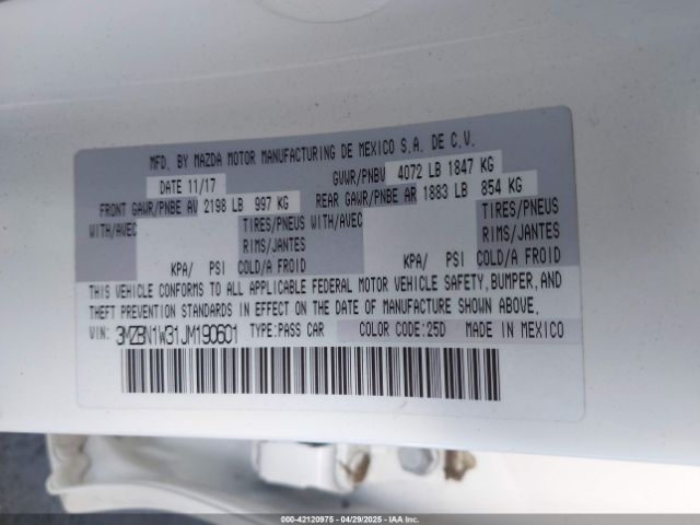 3MZBN1W31JM190601 Mazda Mazda3 Grand Touring