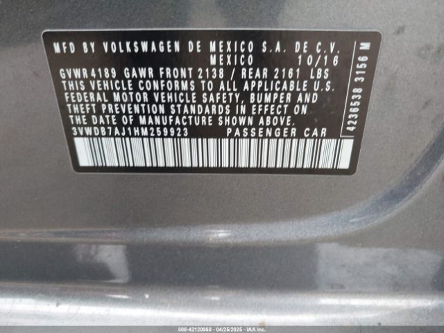 3VWDB7AJ1HM259923 Volkswagen Jetta 1.4t Se