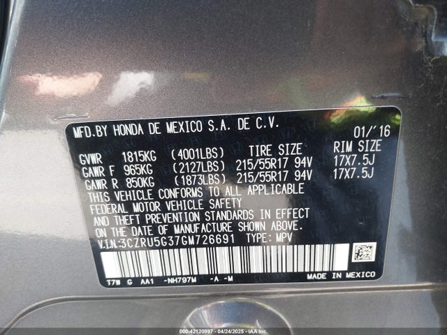 3CZRU5G37GM726691 Honda HR-V LX