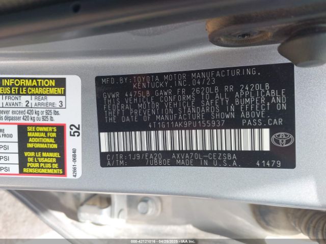 4T1G11AK9PU155937 Toyota CAMRY SE