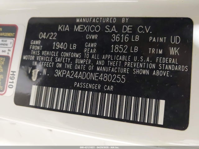 3KPA24AD0NE480255 KIA mpi gamma ii