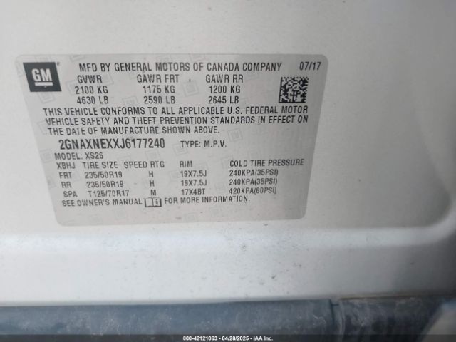 2GNAXNEXXJ6177240 Chevrolet Equinox Premier