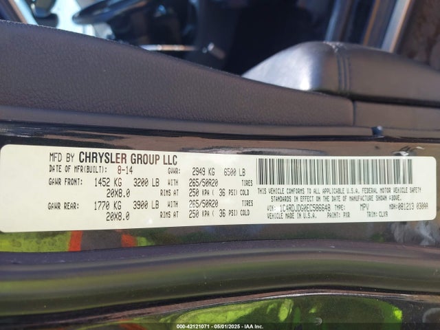Dodge DURANGO LIMITED 2014 1C4RDJDG0EC586648 Image 9