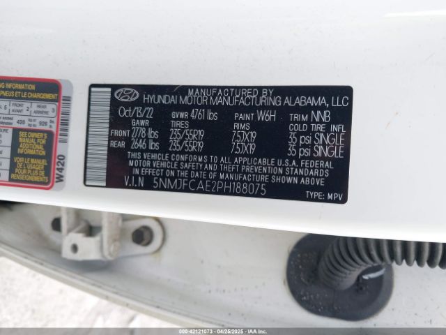 5NMJFCAE2PH188075 Hyundai TUCSON SEL