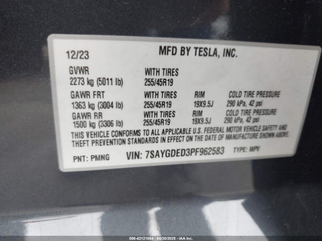7SAYGDED3PF962583 Tesla Model Y Rwd