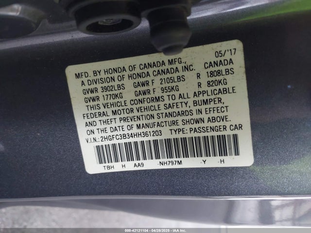 2HGFC3B34HH361203 Honda Civic Ex-t