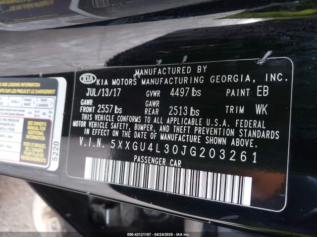 5XXGU4L30JG203261 KIA OPTIMA EX