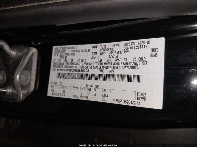 1FMCU0GD2HUB99305 Ford ESCAPE SE