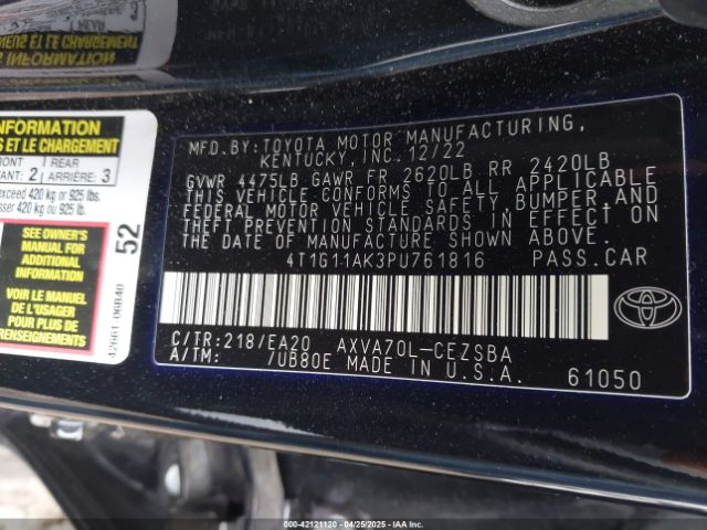 4T1G11AK3PU761816 Toyota CAMRY SE