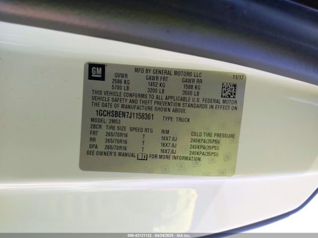 1GCHSBEN7J1158361 Chevrolet Colorado Wt