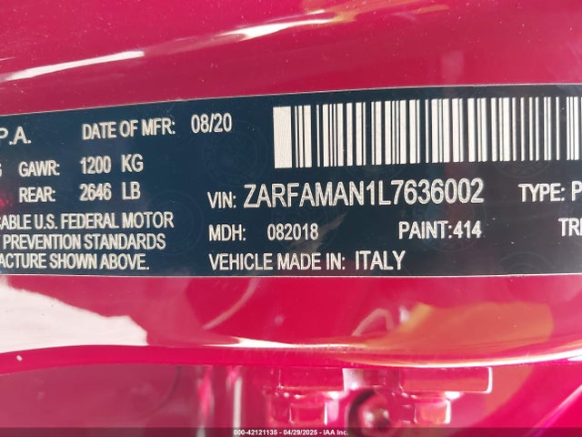 ZARFAMAN1L7636002 Alfa Romeo Giulia Rwd