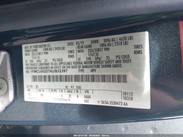 2019 FORD ESCAPE 1FMCU0GD7KUB32397 Photo 8