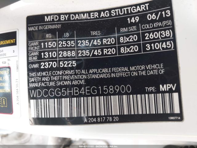 WDCGG5HB4EG158900 Mercedes-Benz GLK 350