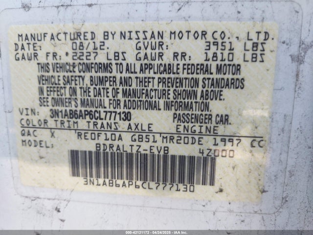 Aukcja sprzedaży 2012 Nissan Sentra 2.0 Sr, vin: 3N1AB6AP6CL777130, numer aukcji: 42121172