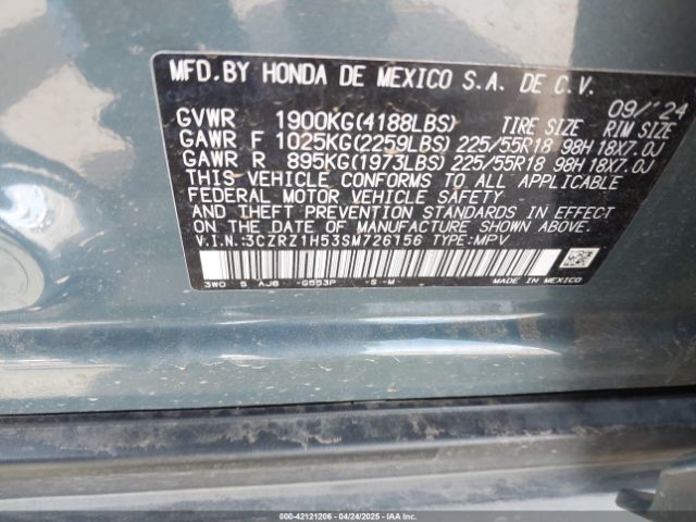 3CZRZ1H53SM726156 Honda Hr-v 2wd Sport