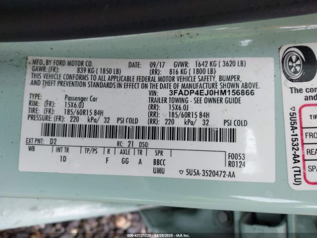 3FADP4EJ0HM156866 Ford FIESTA SE
