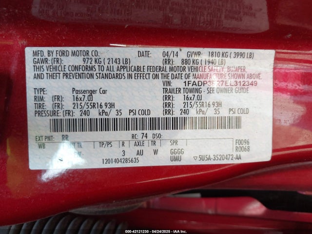 1FADP3F27EL312349 Ford FOCUS SE