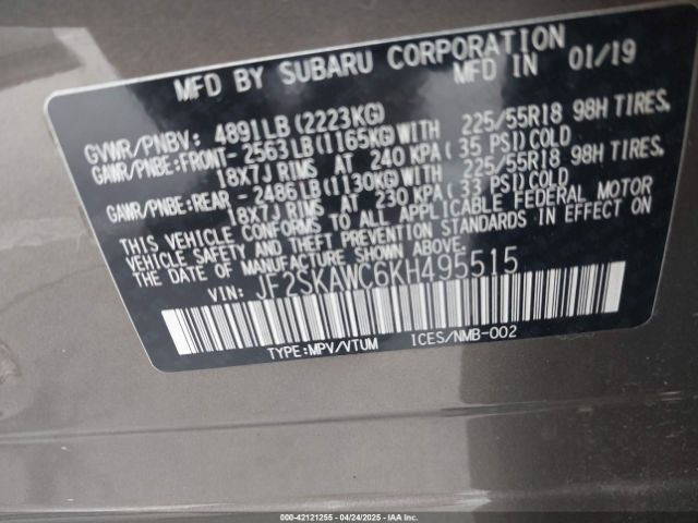 JF2SKAWC6KH495515 Subaru Forester Touring