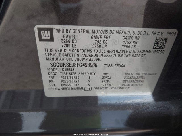 3GCUKSEJ8FG498980 Chevrolet l86 - vvt, afm, e85 max, aluminum