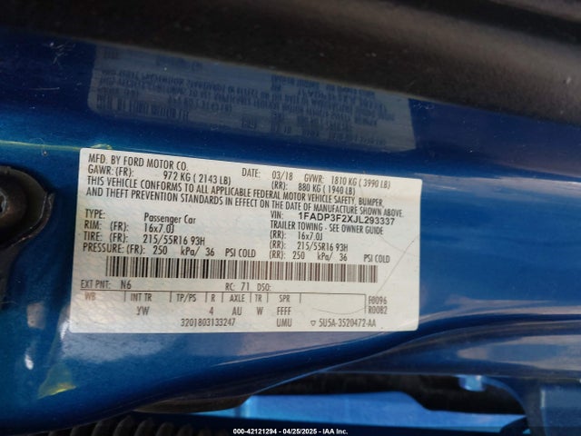 1FADP3F2XJL293337 Ford FOCUS SE