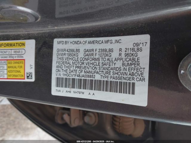 2018 HONDA ACCORD 1HGCV1F48JA006852 Photo 8