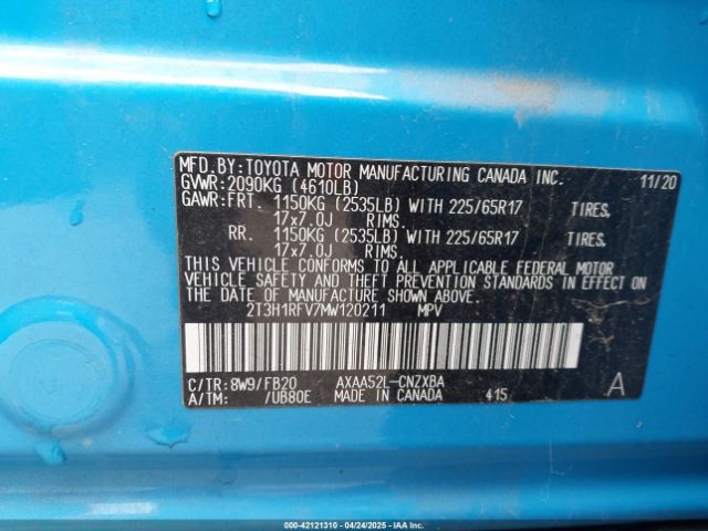 2T3H1RFV7MW120211 Toyota RAV4 LE